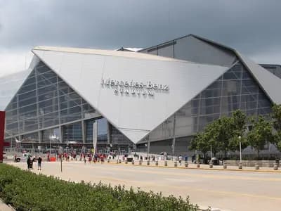The exterior of Mercedes-Benz Stadium in Atlanta, where Baltimore beat Atlanta on Sunday night, photographed in October 2019, a file photograph and not from the game
