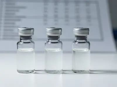 Three unbranded medicine vials on a laboratory surface