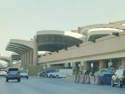 The curved canopy of a terminal building at King Khalid International Airport in Riyadh, photographed in 2025, a file photograph illustrative of the airport and not of the damage from Saturday's missile strike