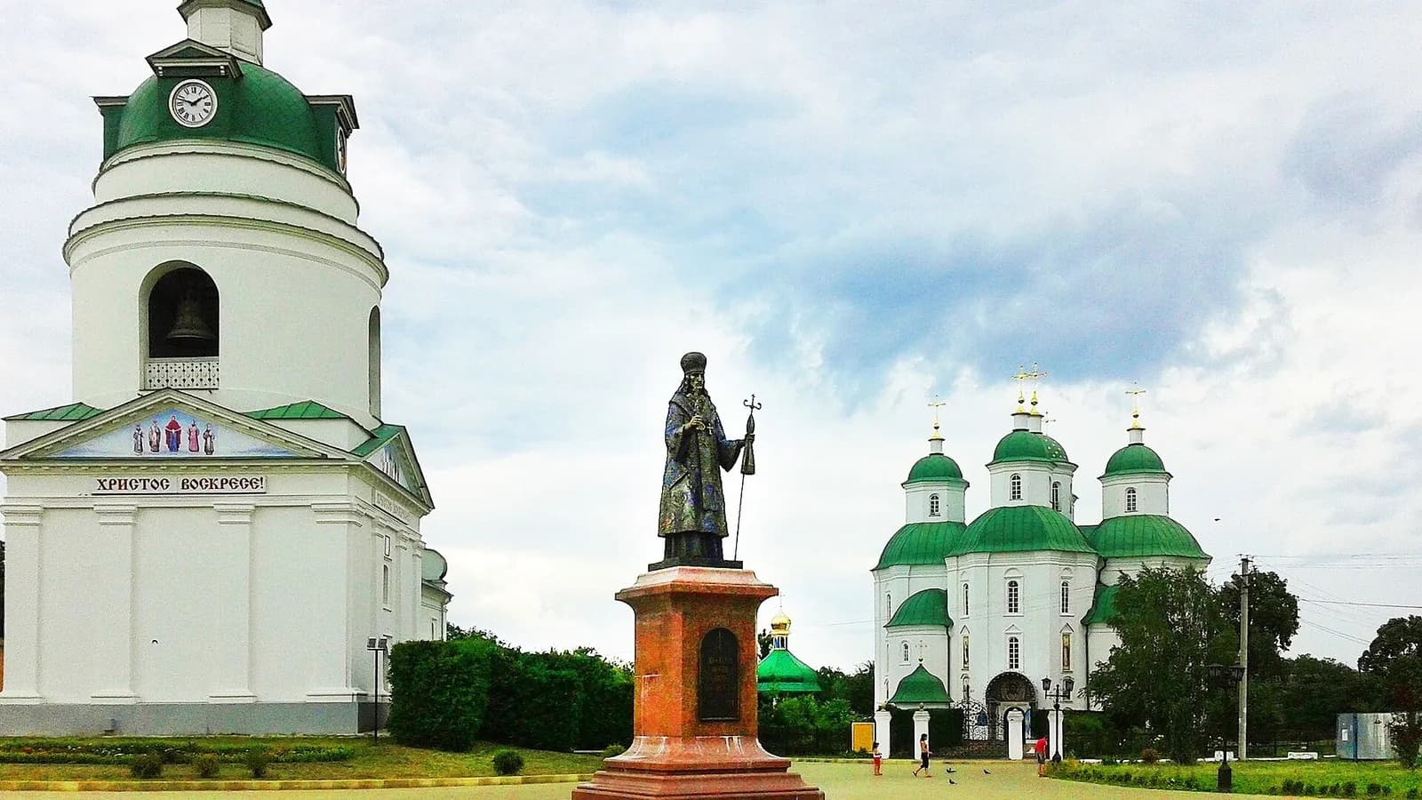 The Mykolaiv Church and the Transfiguration Cathedral in the centre of Pryluky, Ukraine, photographed in July 2014, a file photograph of the town and not of the building struck on Wednesday