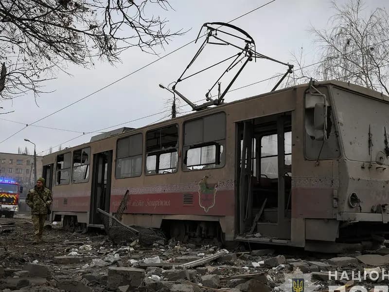 Destruction in Zaporizhzhia, Ukraine, after a Russian attack, illustrative of strikes on the city named in this report and not this week's attack itself, photographed in December 2023