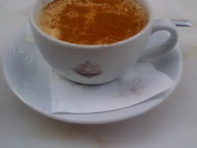 A cup of salep dusted with cinnamon in a cafe in Istanbul, March 2016