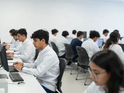Students working in a modern technical training laboratory