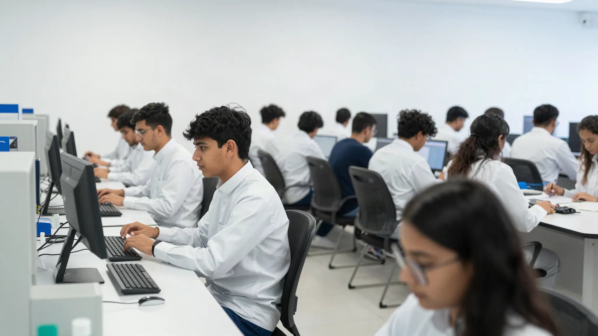 Students working in a modern technical training laboratory