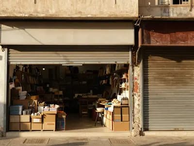 A small independent workshop on a sunlit street