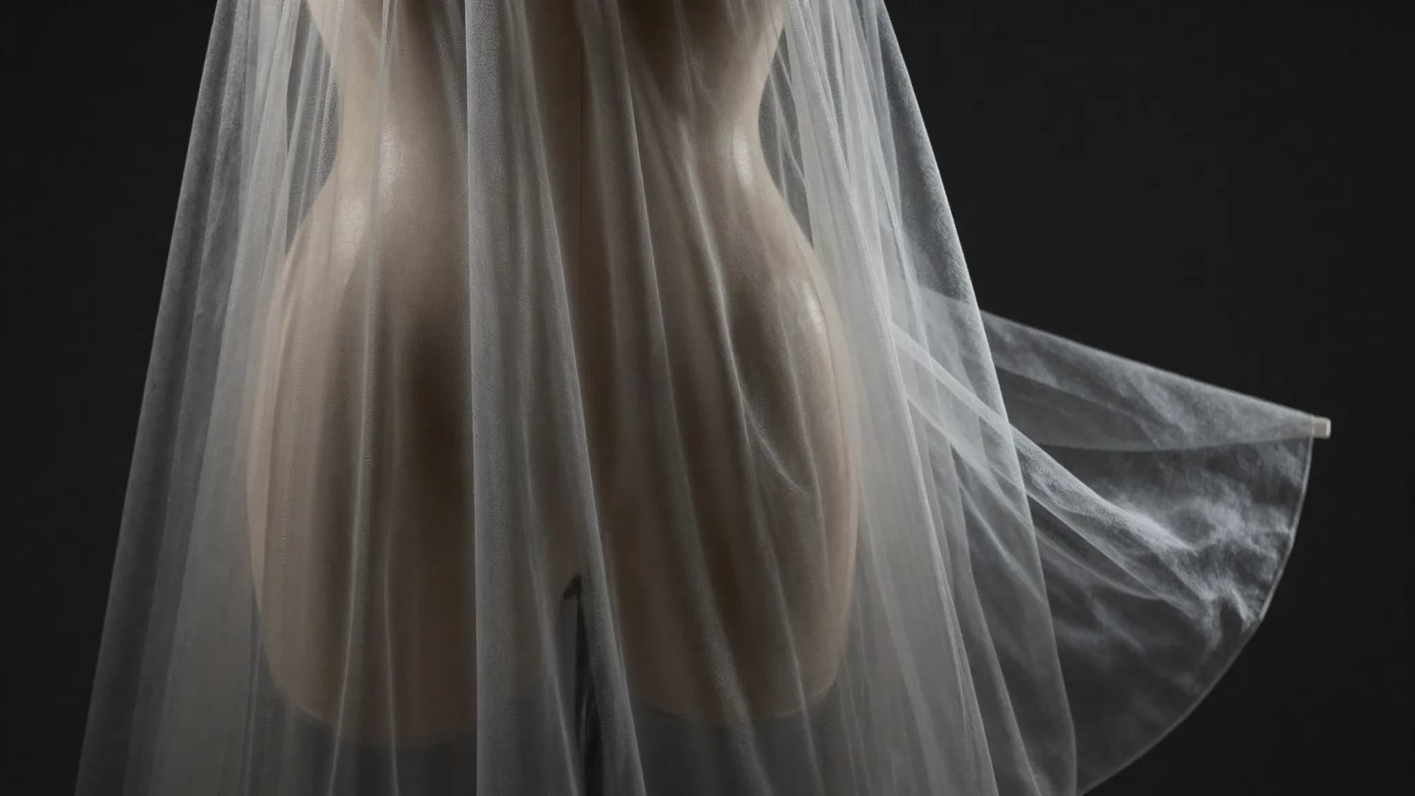 Sheer layered chiffon draped over a mannequin torso