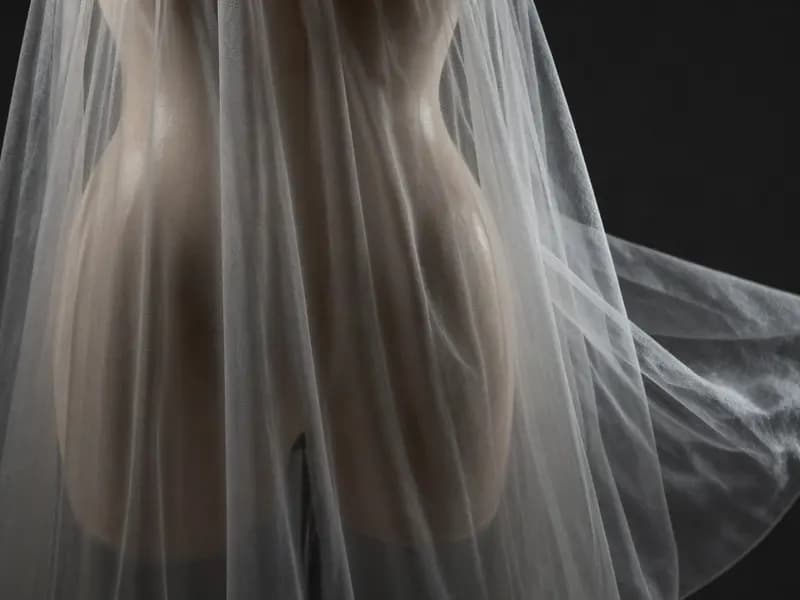 Sheer layered chiffon draped over a mannequin torso