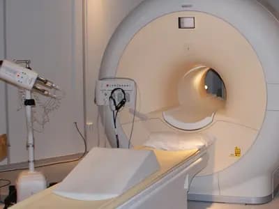 A magnetic resonance imaging scanner in a hospital room, the kind of machine the volunteers lay in while making their choices