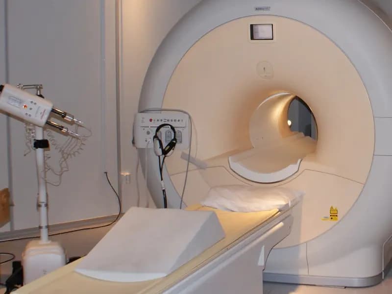 A magnetic resonance imaging scanner in a hospital room, the kind of machine the volunteers lay in while making their choices