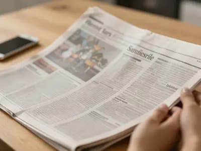 Hands holding a newspaper at a kitchen table