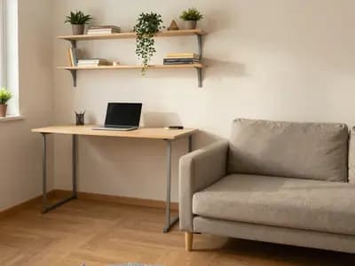 A compact studio apartment with built-in storage