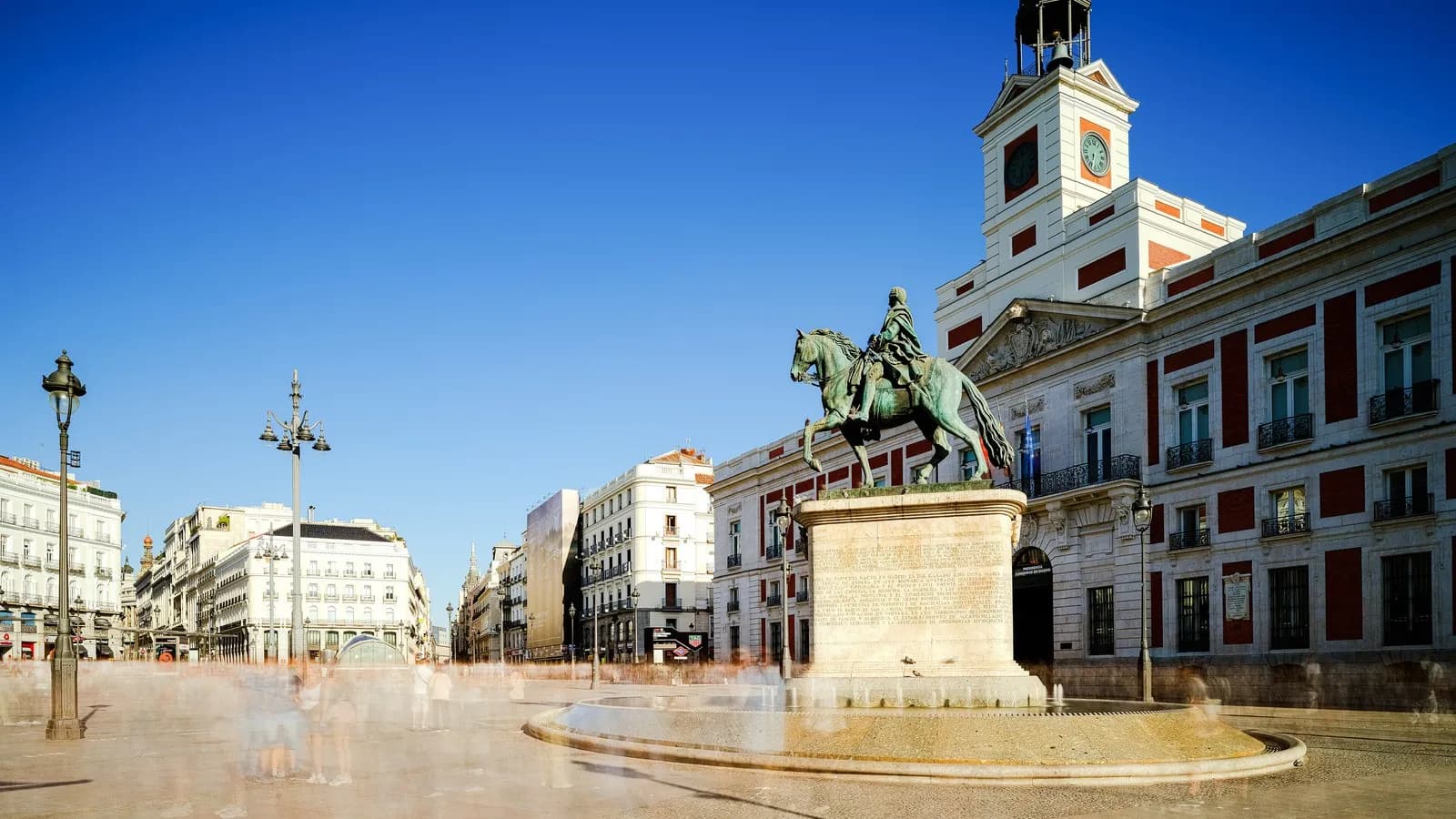 The Puerta del Sol in central Madrid, where protesters set up a camp of tents over the housing crisis, photographed in September 2026