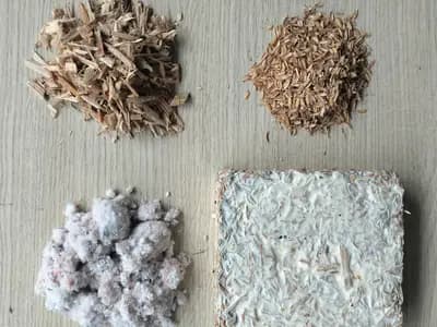 A sample of mycelium-based composite material showing its natural texture and structure