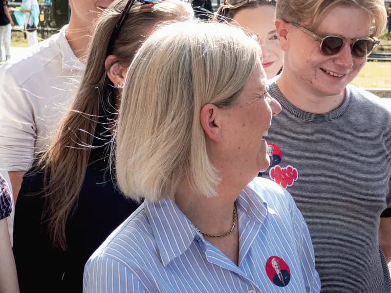Magdalena Andersson, leader of Sweden's Social Democrats, speaking at a campaign event in Gothenburg in August 2026