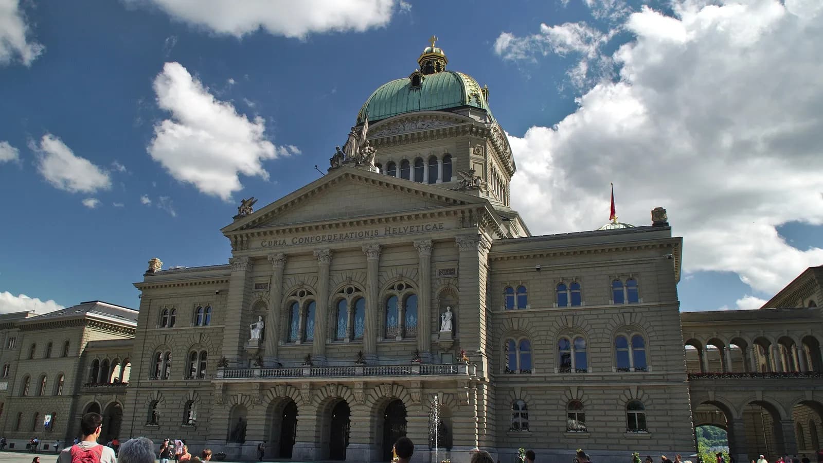 The Federal Palace of Switzerland in Bern, seat of the government and parliament that campaigned against the neutrality initiative, photographed in June 2018