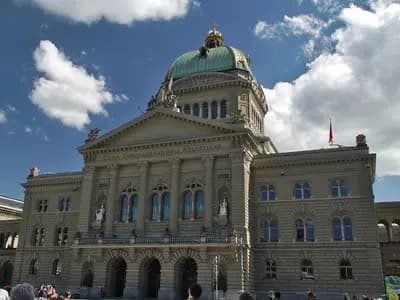 The Federal Palace of Switzerland in Bern, seat of the government and parliament that campaigned against the neutrality initiative, photographed in June 2018