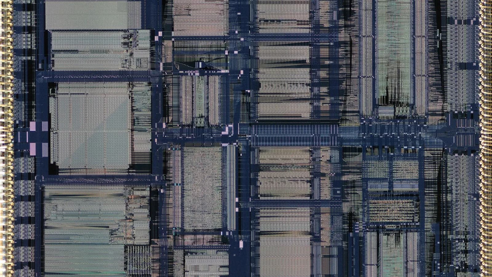 A magnified photograph of the circuitry on a processor die, taken on 15 March 2022, a file photograph illustrative of microprocessor silicon and not of any Tenstorrent chip