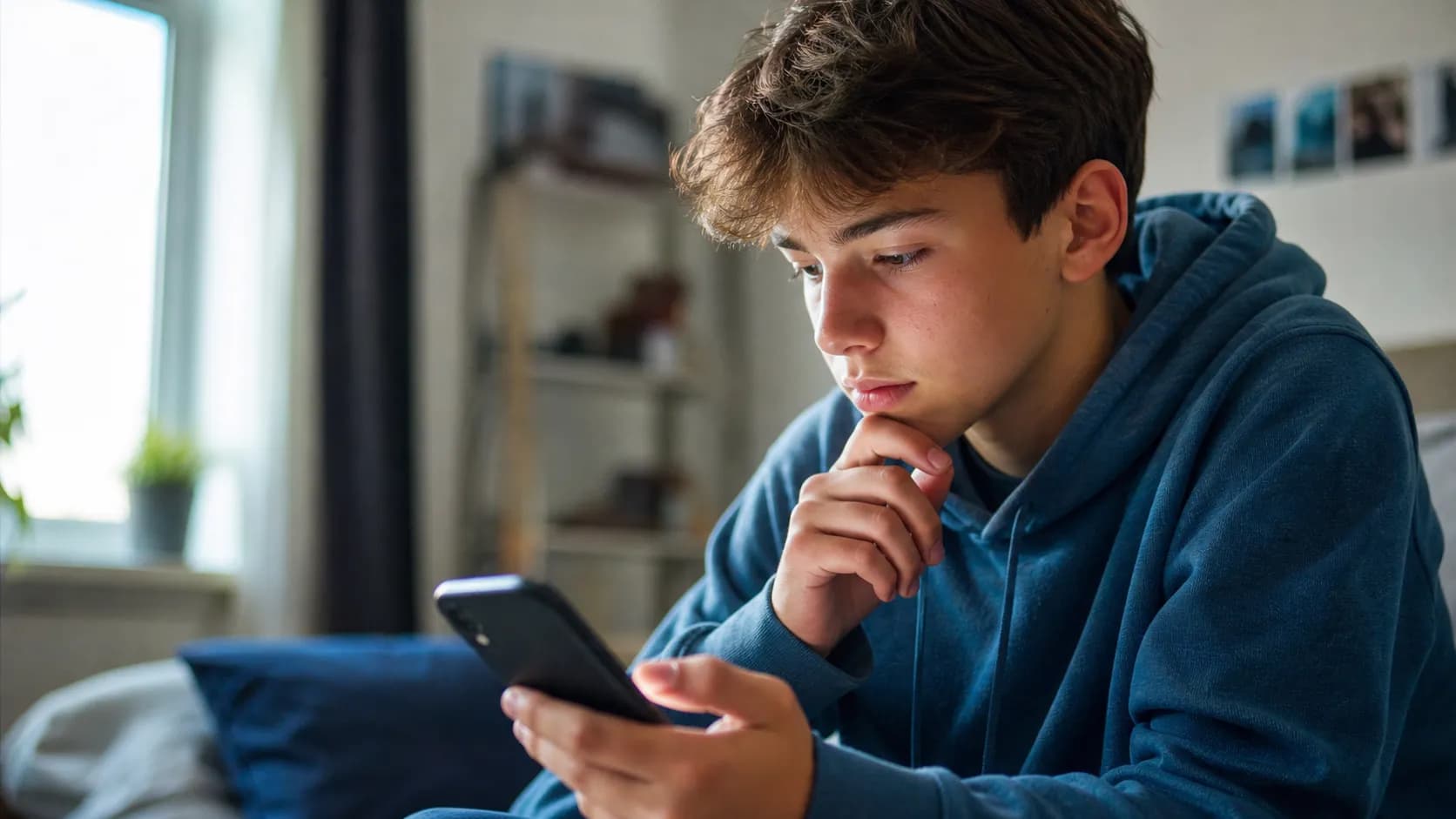 A teenager reviewing privacy settings on a social media account under European digital rules