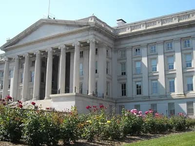 The rear of the United States Treasury Department building in Washington, D.C., photographed in May 2008, a file photograph illustrative of the department that auctions Treasury debt and not of this week's sales