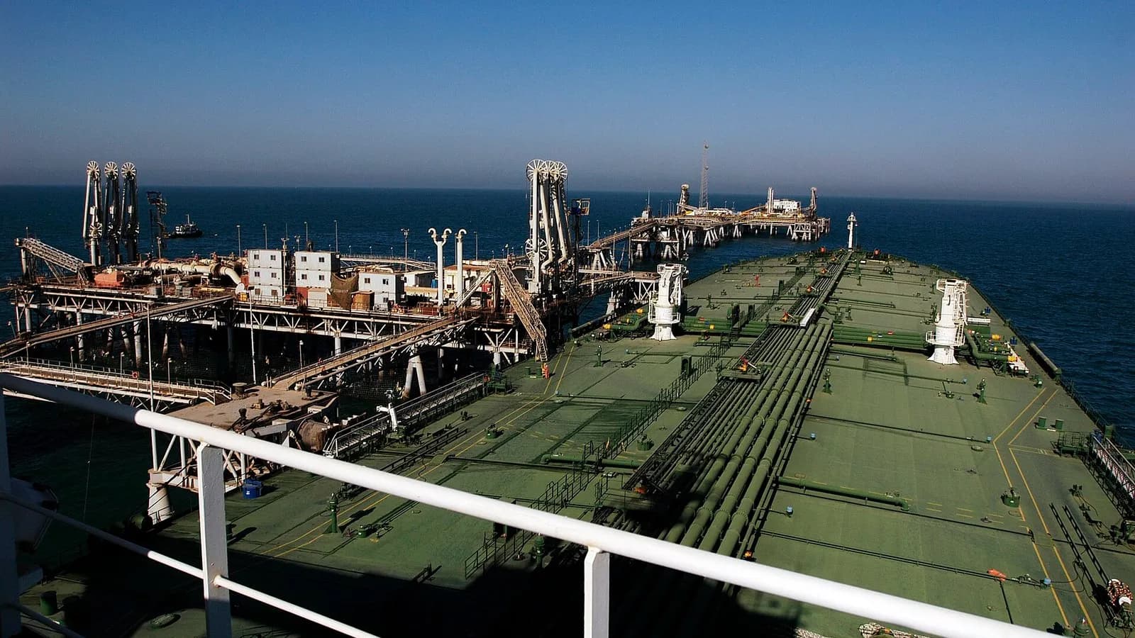 The deck of an oil tanker docked at the Al Basrah Oil Terminal taking on crude in the Persian Gulf, photographed in November 2005, a file photograph illustrative of Gulf tanker traffic and not of any vessel attacked this week