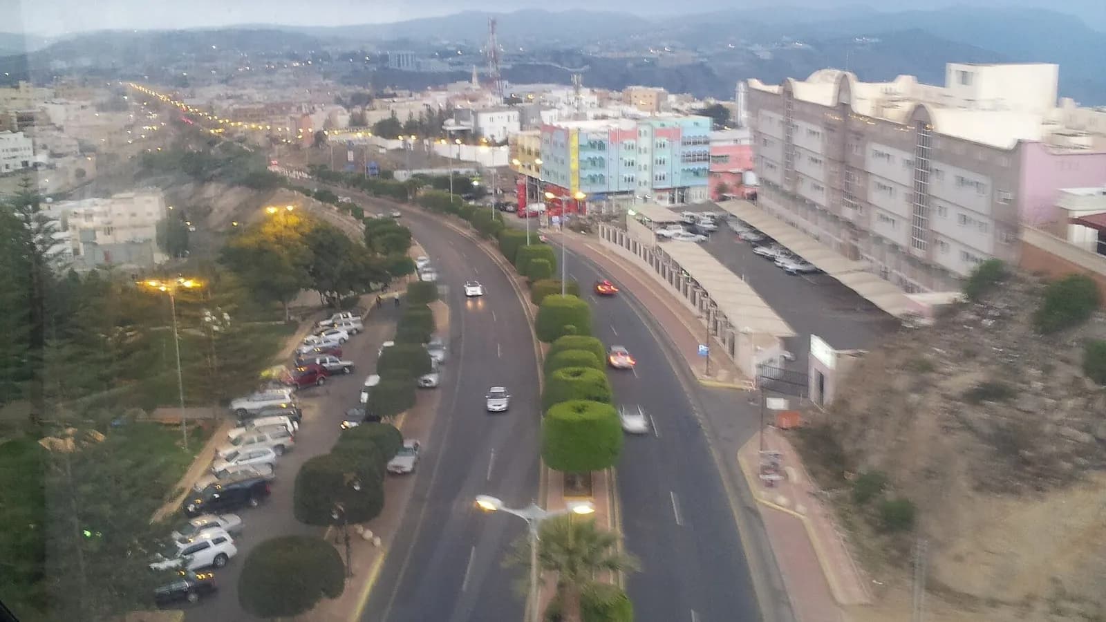 A road and low-rise buildings in the hill city of Abha in south-western Saudi Arabia at dusk, photographed on 11 January 2013, a file photograph of the Asir region where the missile debris fell and not of Sunday's events