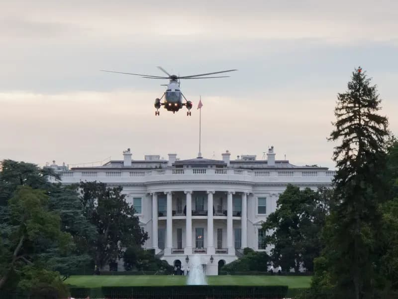The White House with Marine One on the South Lawn in Washington, illustrative of the presidency hosting the summit and not the Trump-Xi meeting itself, photographed in July 2012