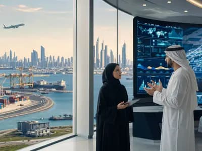 A UAE skyline connected to modern port and logistics infrastructure
