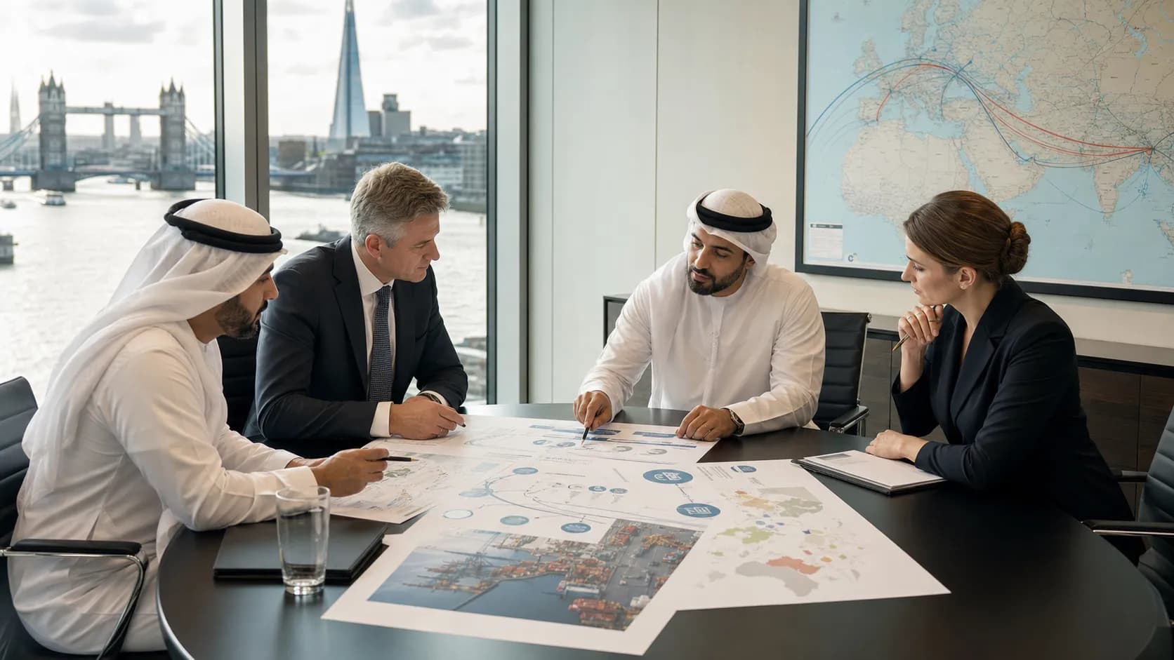 Business representatives reviewing trade and investment plans between the Gulf and United Kingdom