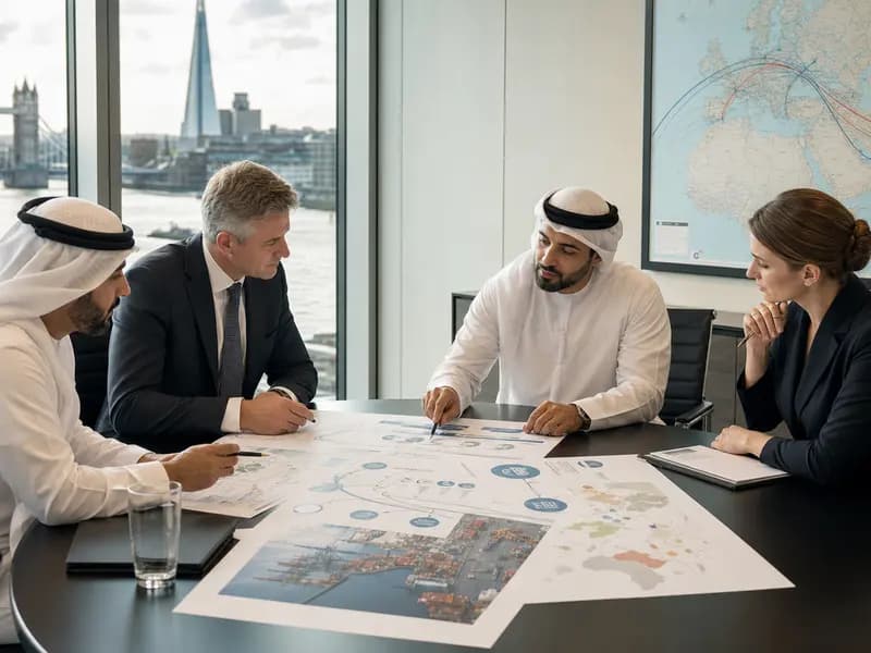 Business representatives reviewing trade and investment plans between the Gulf and United Kingdom