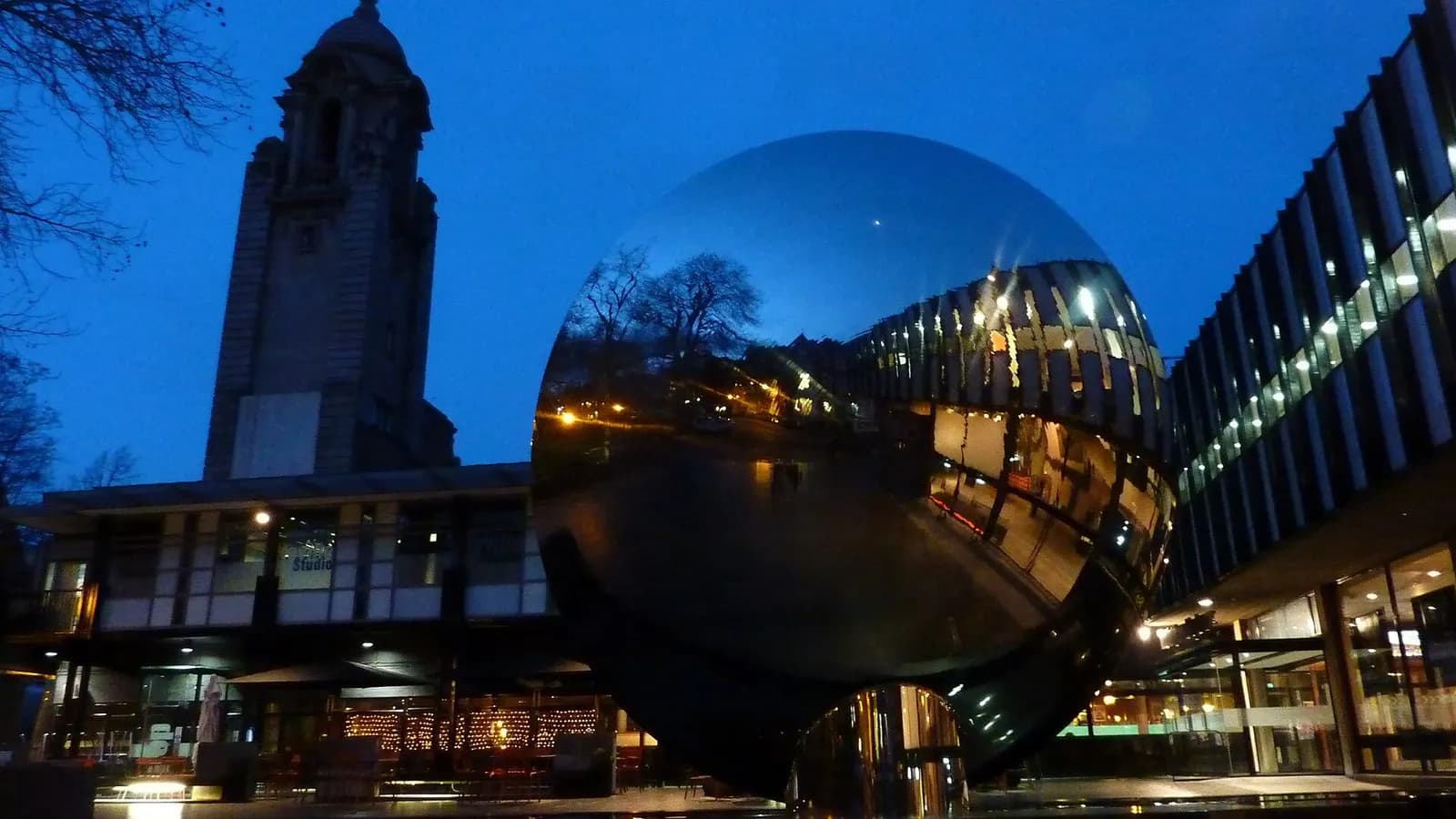 Nottingham Playhouse and the Sky Mirror sculpture at dusk, photographed in January 2015, a file photograph of the theatre that produced the best new play winner and not from the awards ceremony