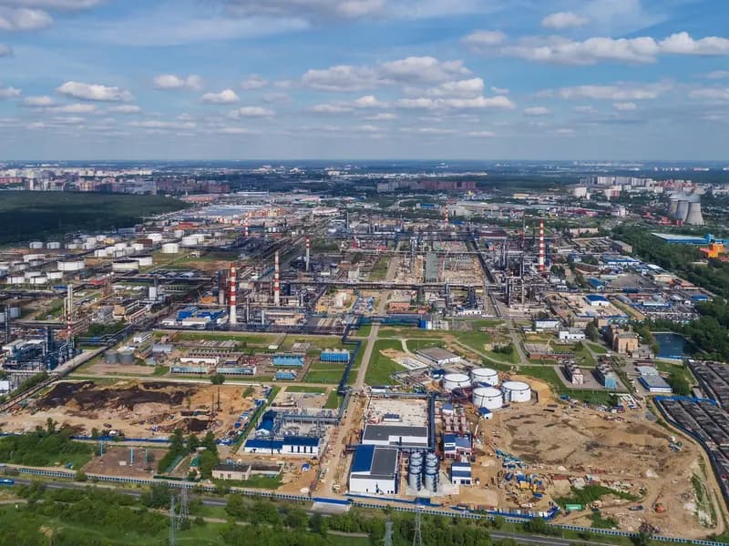 The Moscow oil refinery at Kapotnya in the south-east of the city, seen from the air in May 2017
