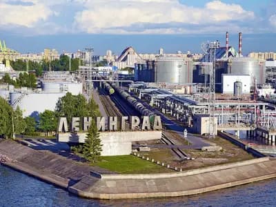 Oil storage tanks, rail tank cars and a quay at the sea port of St Petersburg, Russia, photographed on 12 June 2015, a file photograph illustrative of the city's oil export port and not of the terminal hit in Sunday's drone attack
