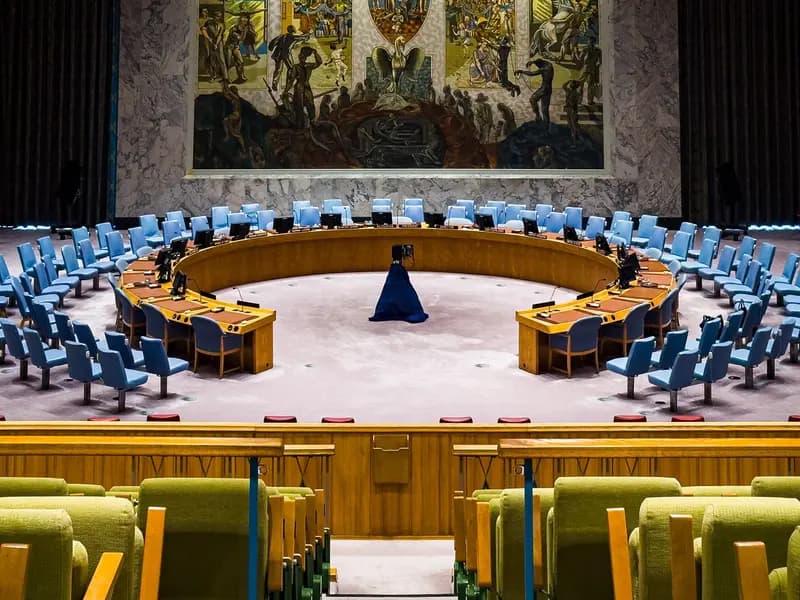 The United Nations Security Council chamber in New York, where Sam Altman and Dario Amodei addressed the council on AI risk, a file photo taken in September 2024