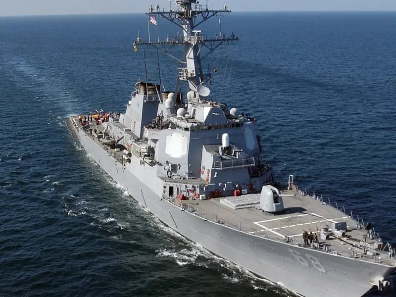 A United States guided-missile destroyer under way in the Gulf of Oman, in an archive US Navy photograph; not one of the ships involved this week