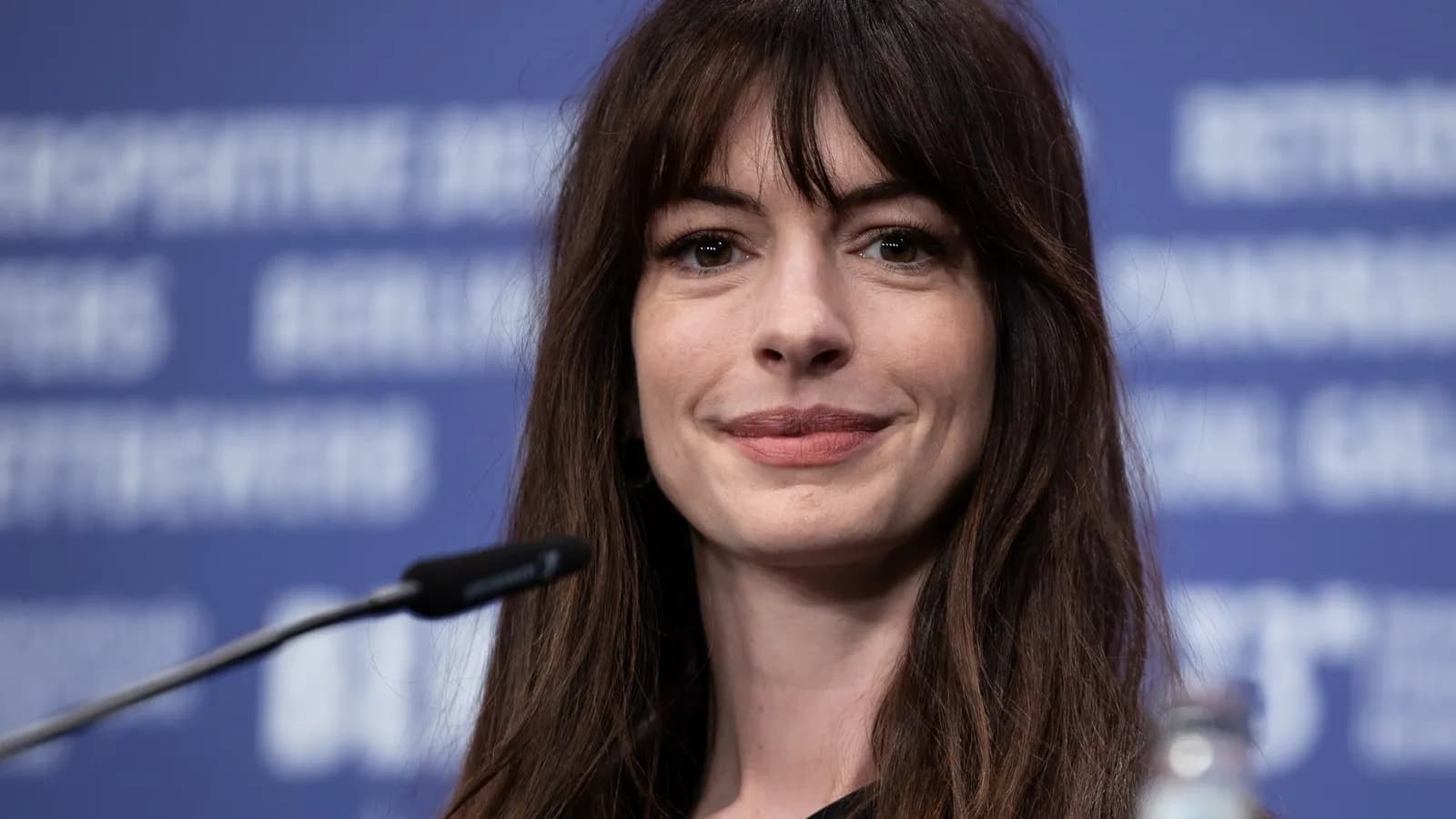Actress Anne Hathaway, the star of Verity, at a press conference in February 2023, a file photograph and not a still from the film