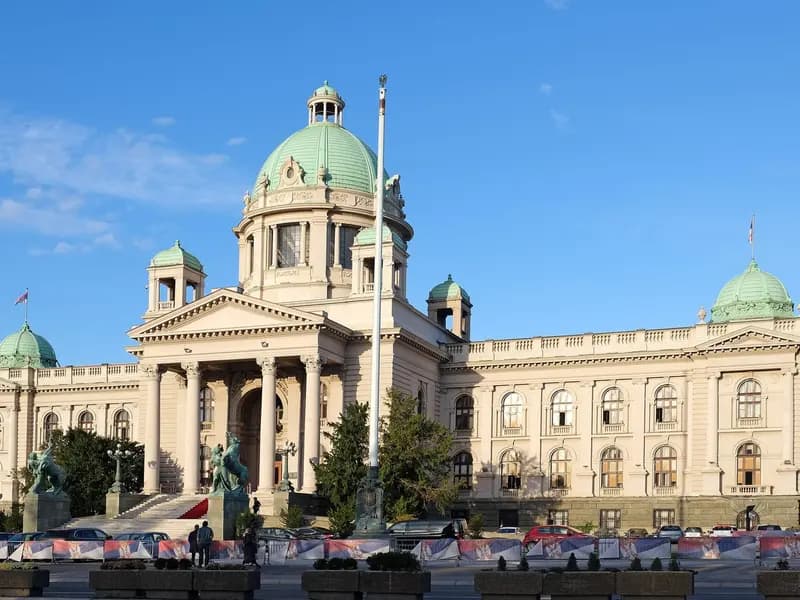 The House of the National Assembly of the Republic of Serbia in Belgrade, seat of the parliament Vucic dissolved to call the snap election, photographed in November 2023