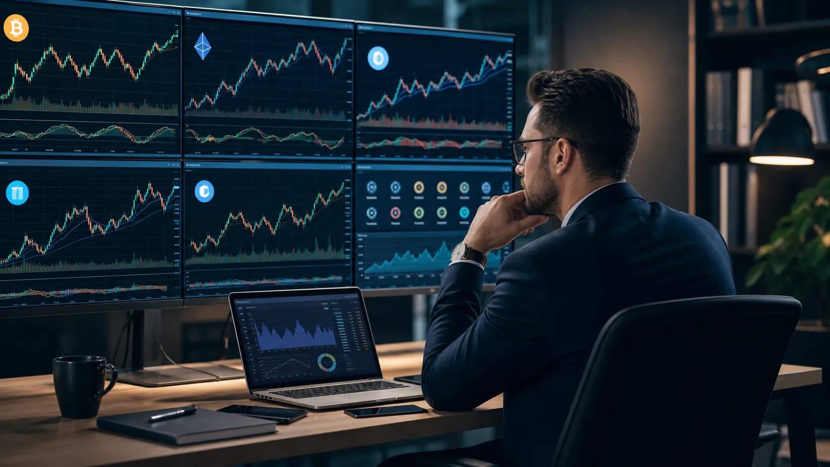 A professional trading display representing a diversified cryptocurrency exchange-traded fund