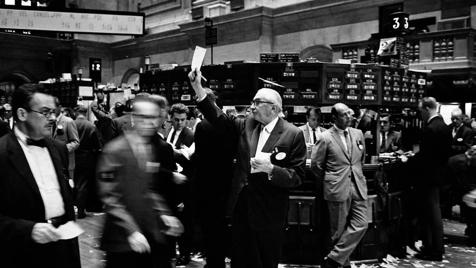 The trading floor of the New York Stock Exchange, illustrative of US equity trading and not this week's session, photographed in September 1963