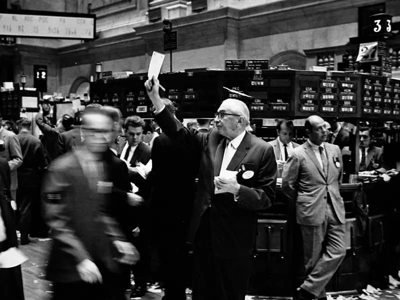 The trading floor of the New York Stock Exchange, illustrative of US equity trading and not this week's session, photographed in September 1963
