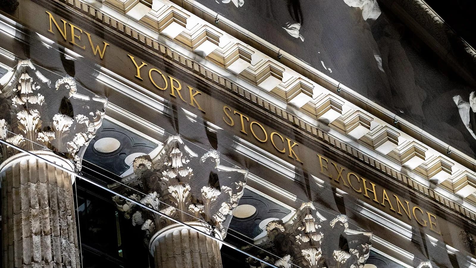 The gilded lettering of the New York Stock Exchange above Corinthian columns on Broad Street in Manhattan, photographed on 5 January 2021, a file photograph of the exchange and not of Wednesday's trading