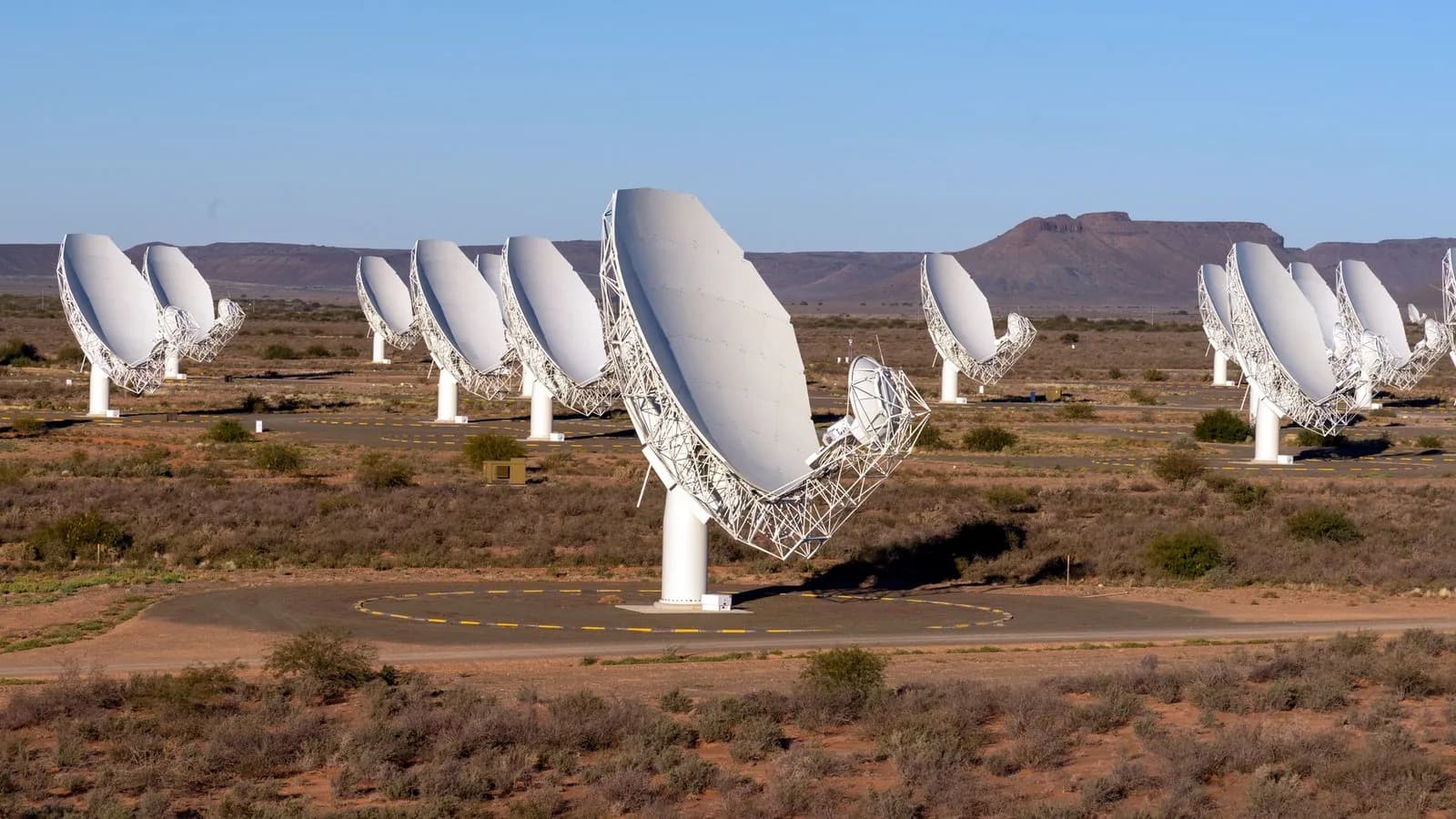 MeerKAT radio telescope dishes in South Africa's Northern Cape, in a photograph published by the Square Kilometre Array Observatory in 2018, a file photograph of the telescope that detected the burst and not an image of the burst