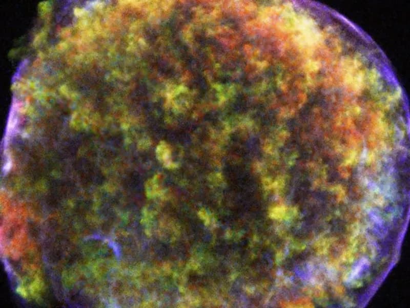 The Chandra X-ray image of Tycho's supernova remnant, a glowing multicoloured sphere against black space, dated 29 April 2003, a file photograph illustrative of a supernova remnant and not of the distant object AT 2026abck