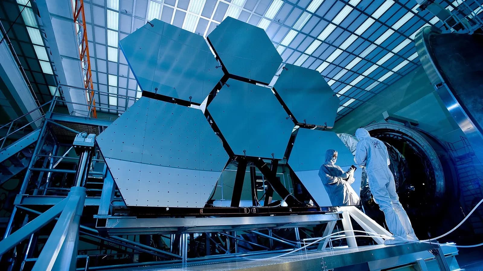 Mirror segments of the James Webb Space Telescope during cryogenic testing at NASA's Marshall Space Flight Center, photographed on 13 July 2010, a file photograph of the telescope's optics and not of WASP-17b or this week's data