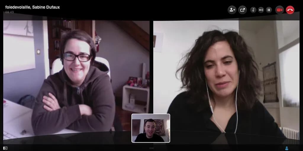 A video call taking place on a laptop browser