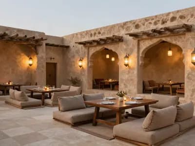 A restored heritage courtyard set for a floor-seated meal