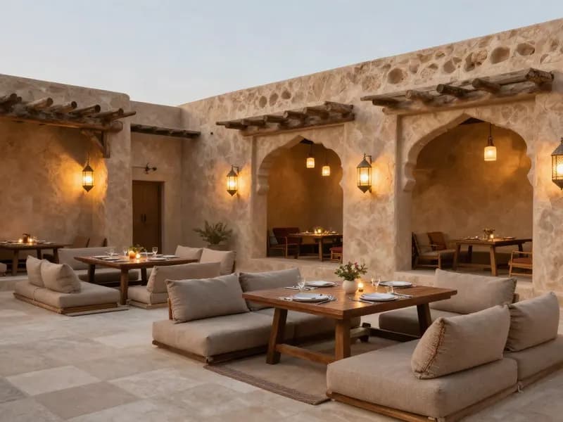 A restored heritage courtyard set for a floor-seated meal