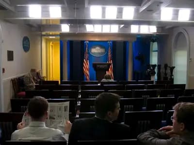 The James S. Brady Press Briefing Room at the White House, empty, photographed in 2007