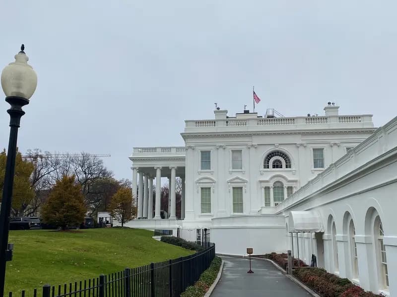 The exterior of the White House West Wing, home of the press operation at the centre of the ban, photographed in November 2022