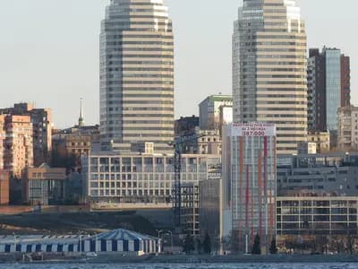 High-rise towers and older apartment blocks on the Dnipro riverfront in the city of Dnipro, photographed on 29 March 2013, a file photograph illustrative of the city and not of this weekend's strikes